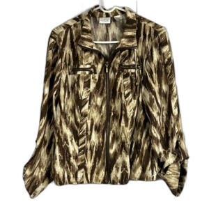 Zenergy by Chico’s Brown/Beige Zip Up Abstract Print Jacket Size 2